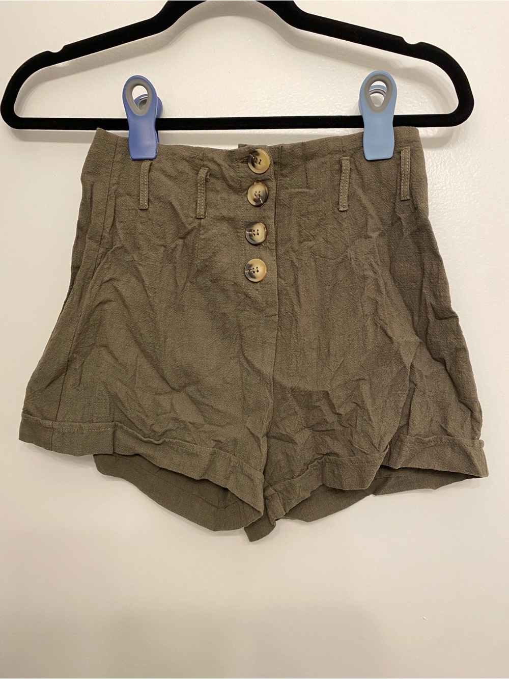 High-Waist Button-Front Women's Shorts in Olive